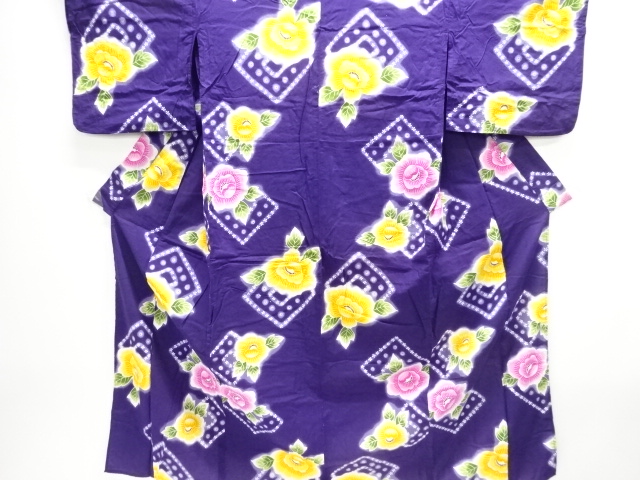 JAPANESE KIMONO / YUKATA / COTTON / FLOWER & BUTTERFLY